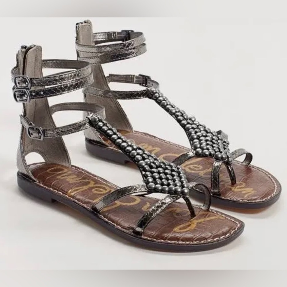 SAM EDELMAN GINGER GLADIATOR SANDAL IN PEWTER